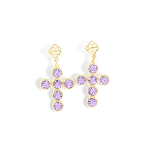 LAVENDER CRYSTAL CROSS EARRINGS BRIANNA CANNON