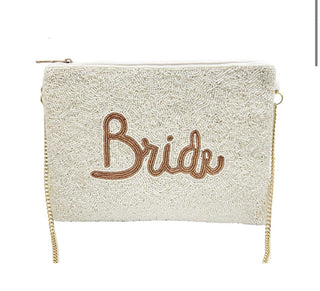 BRIDE ROSE GOLD WHITE BEADED CLUTCH LA CHIC