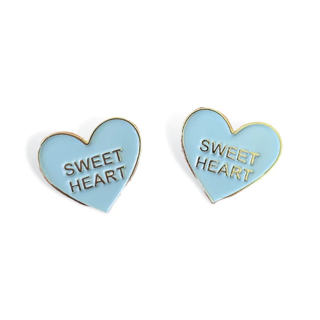 SWEET HEART BLUE CONVERSATION HEART ENAMEL STUDS