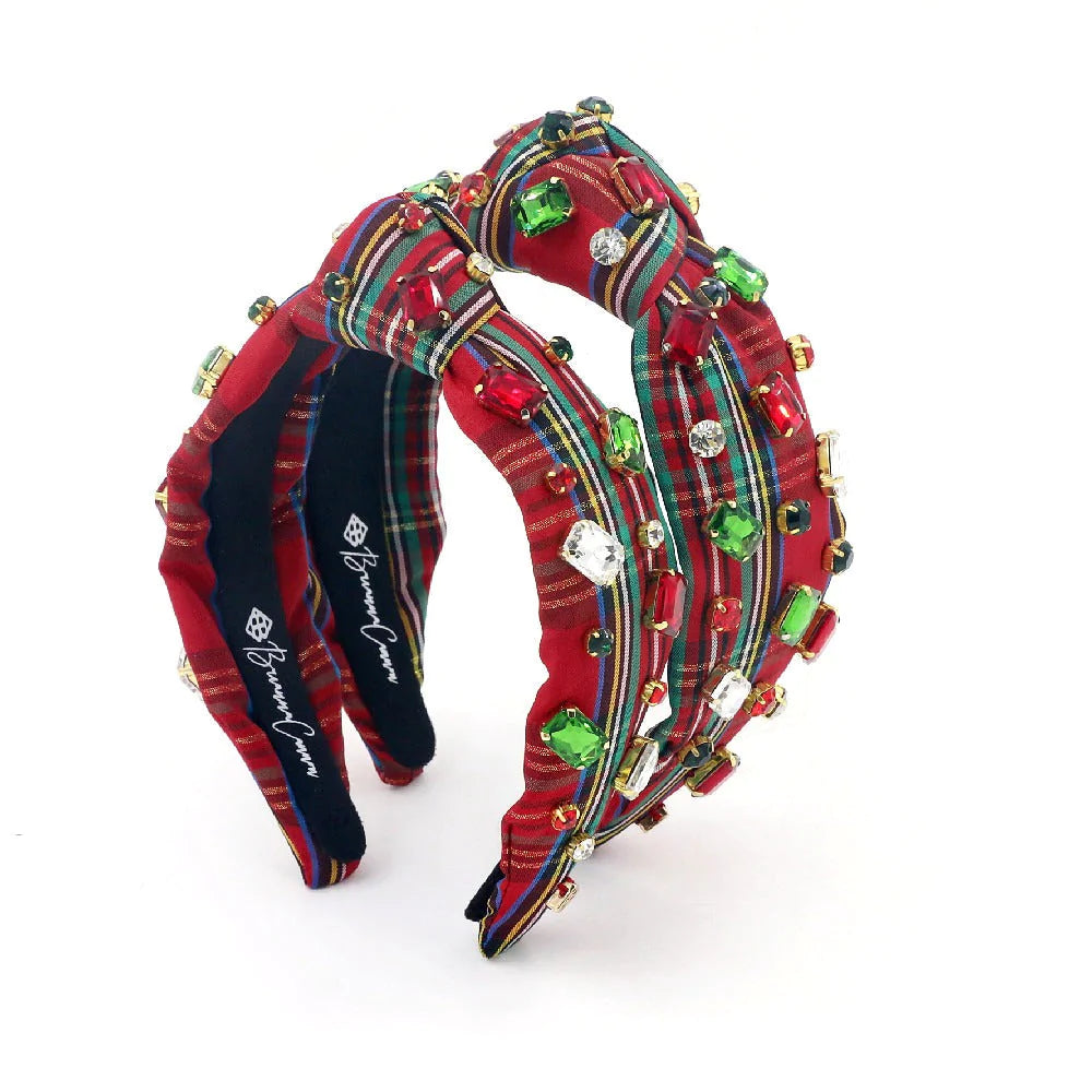 CHILD RED TARTAN PLAID HEADBAND WITH CRYSTALS