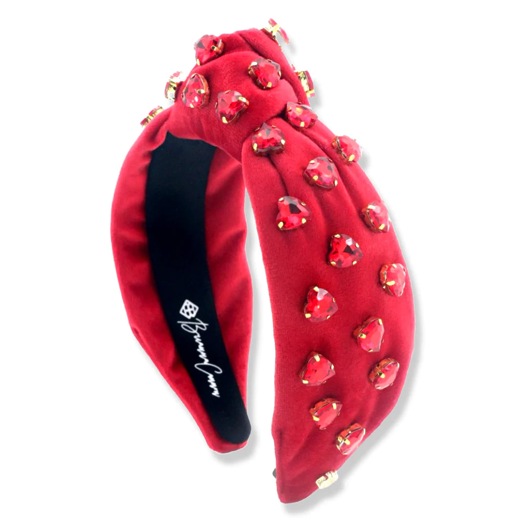 RED VELVET HEADBAND WITH RED CRYSTAL HEARTS