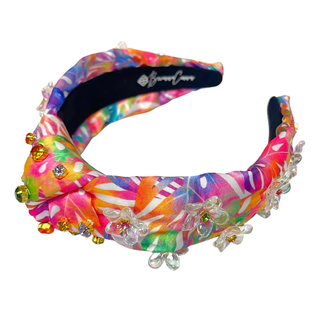 BRIANNA CANNON RAINBOW PALM FLOWER HEADBAND WITH CRYSTALS