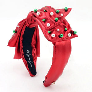 CHILD RED CHRISTMAS BOW HEADBAND WITH BEADS