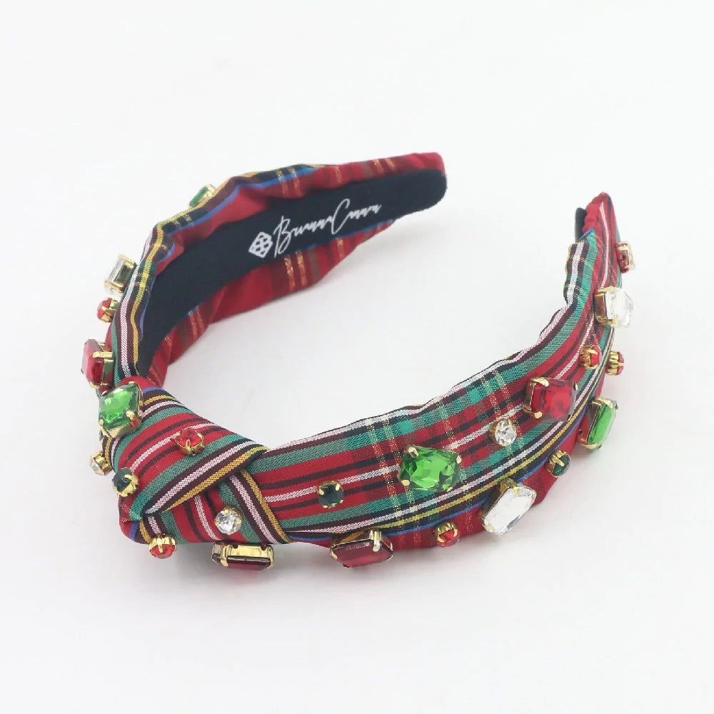 ADULT RED TARTAN PLAID HEADBAND WITH CRYSTALS