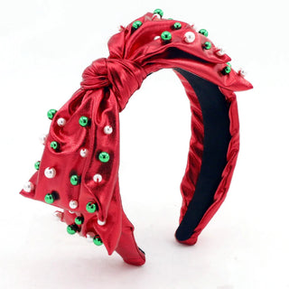 ADULT RED CHRISTMAS BOW HEADBAND WITH BEADS