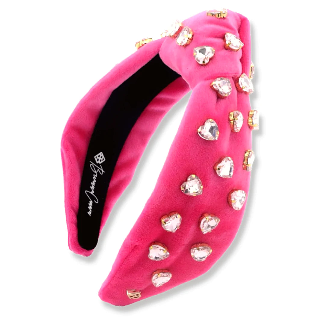 HOT PINK VELVET HEADBAND WITH LIGHT PINK CRYSTAL HEARTS