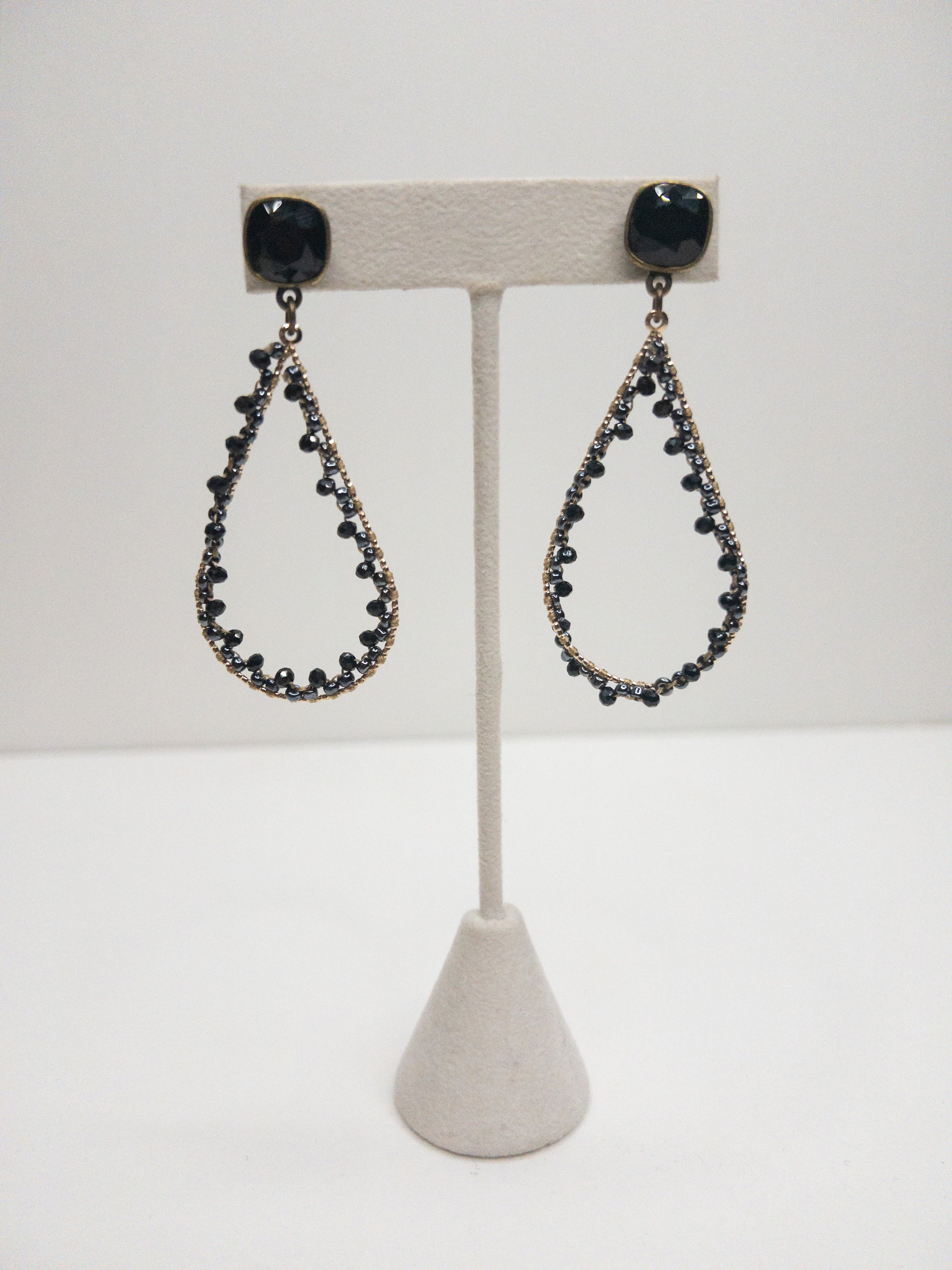 BLACK BEADED TEARDROP PINK PANACHE DANGLES