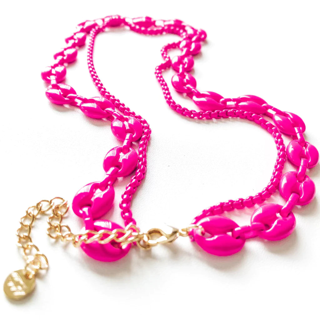 DOUBLE G CHAIN HOT PINK NECKLACE TREASURE JEWELS