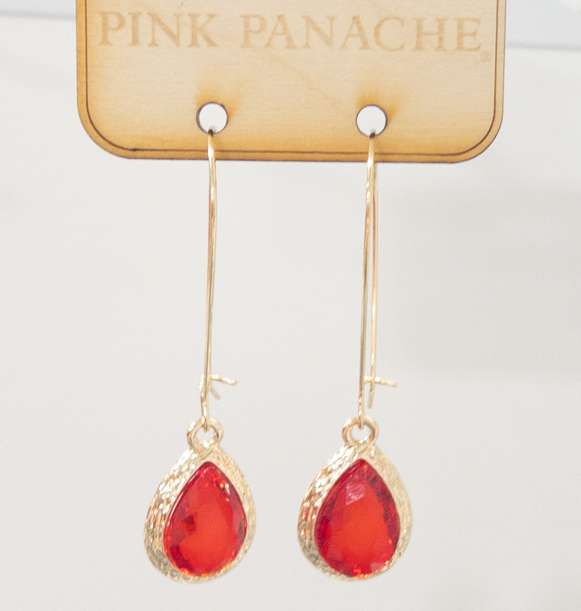 PINK PANACHE CLASSY RED GEM TEARDROP DANGLES