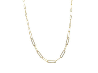 GOLD CLEAR CRYSTAL PAPERCLIP LINKS NECKLACE
