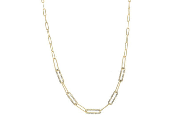 GOLD CLEAR CRYSTAL PAPERCLIP LINKS NECKLACE