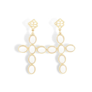 WHITE CABOCHON CROSS EARRINGS BRIANNA CANNON