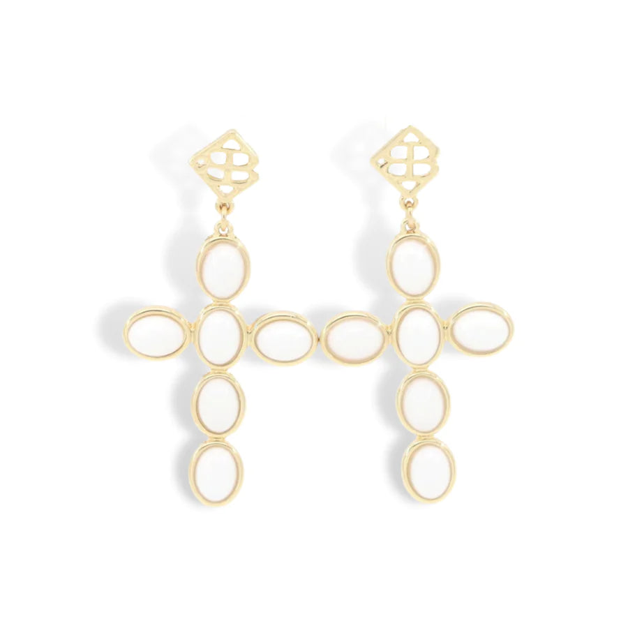 WHITE CABOCHON CROSS EARRINGS BRIANNA CANNON