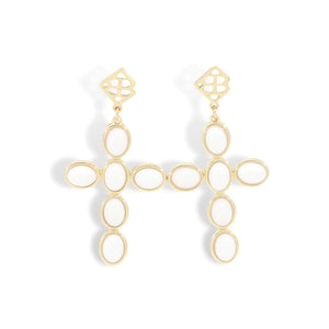 WHITE CABOCHON CROSS EARRINGS BRIANNA CANNON