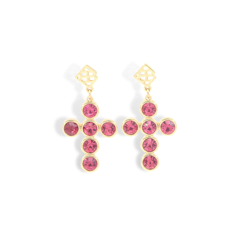 PINK CRYSTAL CROSS EARRINGS BRIANNA CANNON no