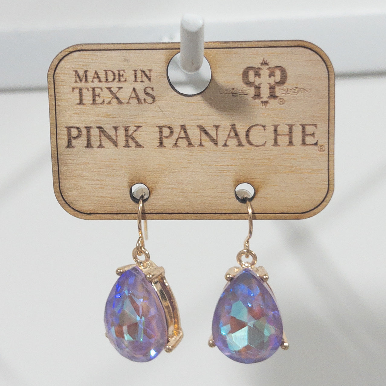 PURPLE IRIDESC. TEARDROP FISH HOOK DANGLE PINK PANACHE