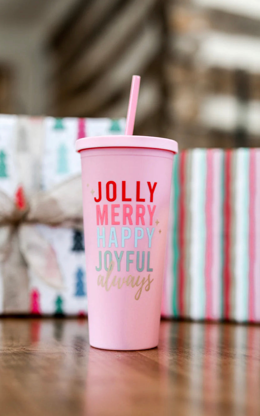 JOLLY, MERRY, HAPPY JOYFUL ALWAYS 24 OZ TUMBLER