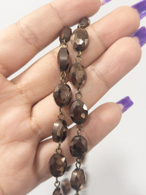 PINK PANACHE BROWN SHINY BEADED XLONG NECKLACE