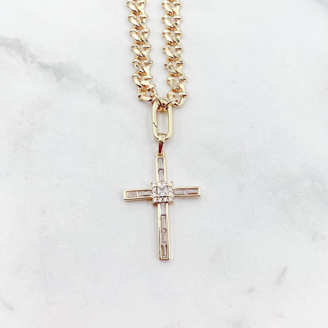 ELEGANT CROSS GOLD NECKLACE TREASURE JEWELS