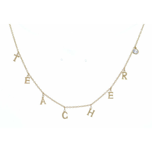 16" GOLD TEACHER WITH CLEAR CIRCLE CRYSTAL NECKLACE, 3" EXT.
