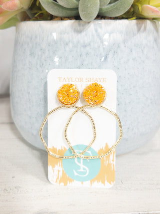 ORANGE GLITTER Top Hoop Earrings