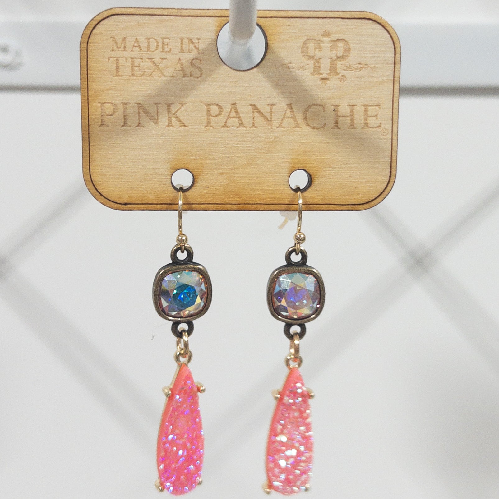 PINK TEARDROP TEXTURED FISH HOOK DANGLES PINK PANACHE