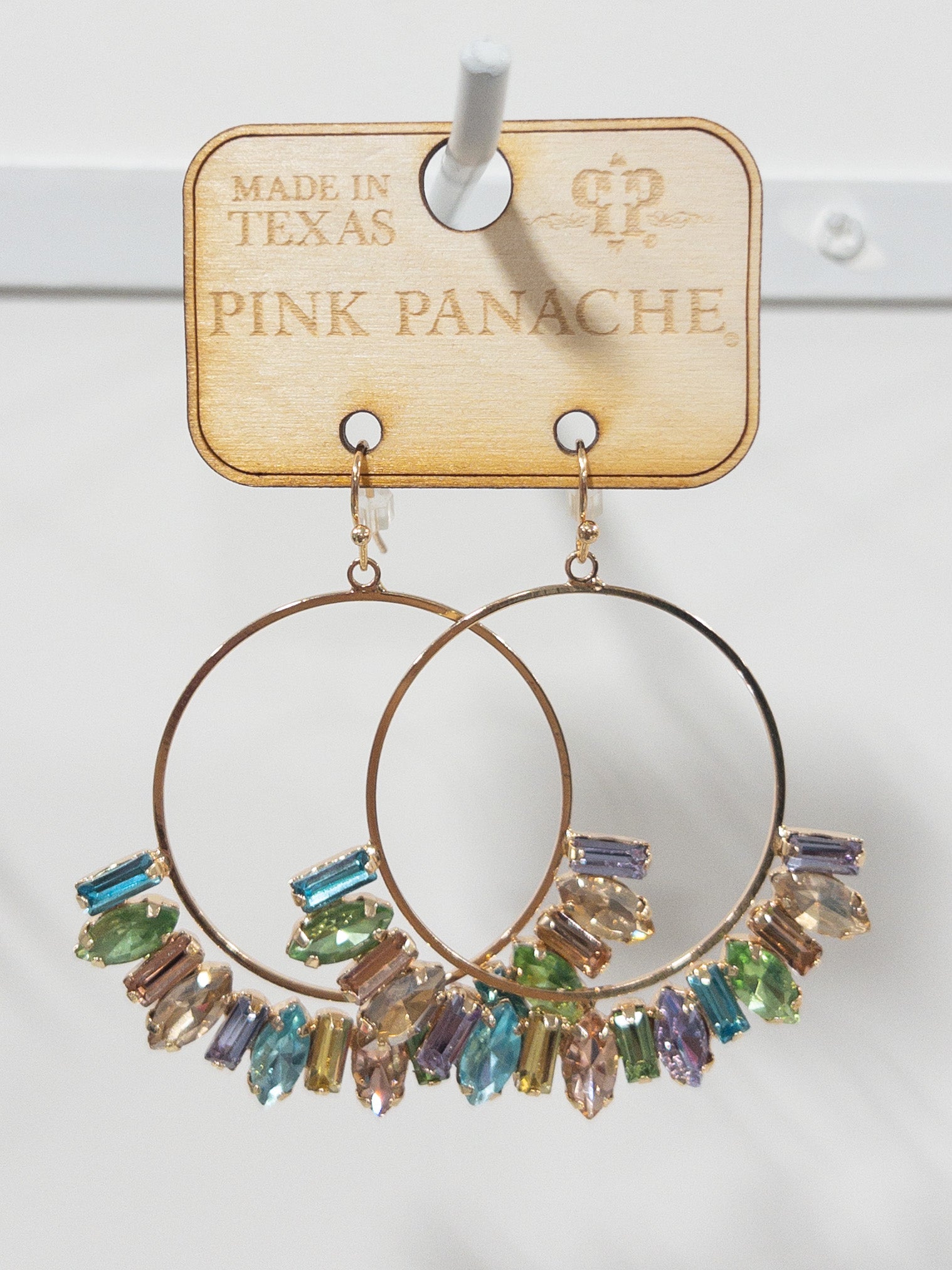 PINK PANACHE MULTI PURPLE TEAL PINK GOLD SHAPE DANGLES