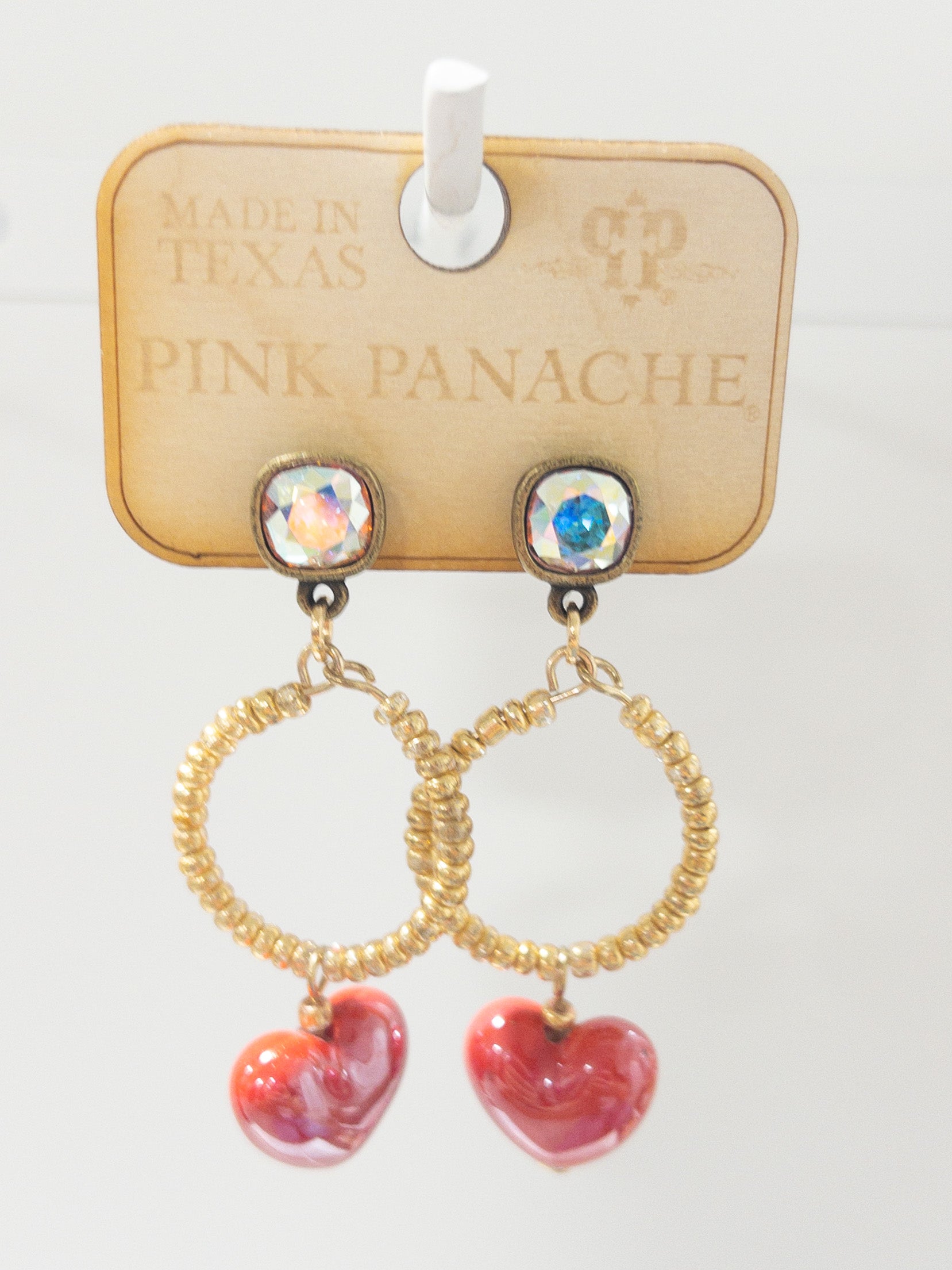 290 PP RED PUFFED HEART DROP DANGLE AB CRYSTAL