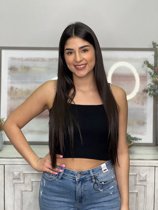 BLACK RIBBED CROP CAMI