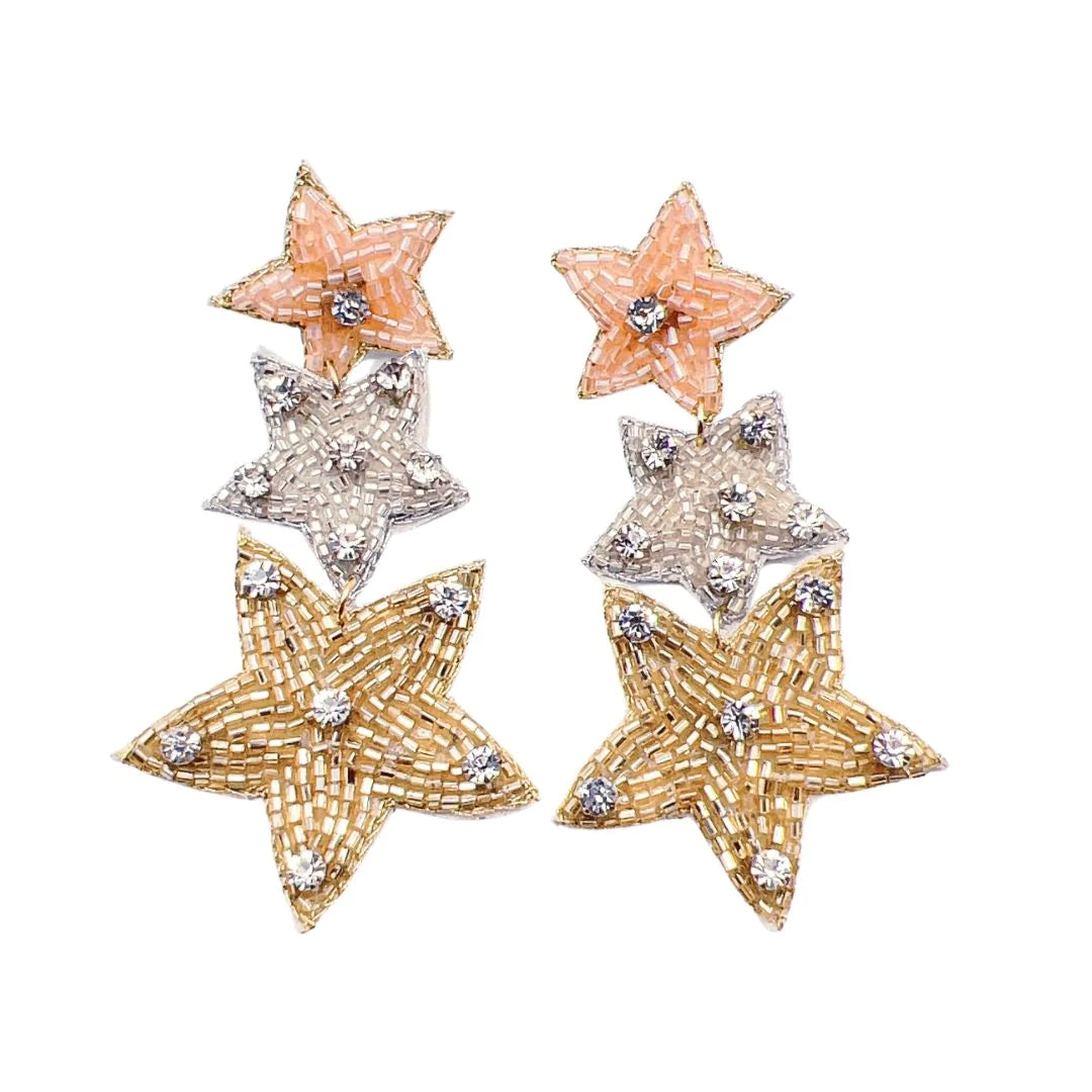 TRIPLE STAR BEADED EARRINGS TREASURE JEWELS