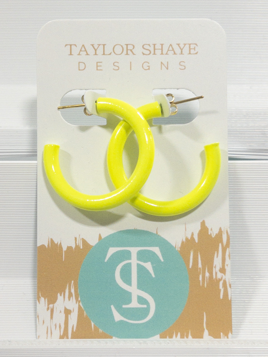 TAYLOR SHAYE ENAMEL HOOPS NEON YELLOW