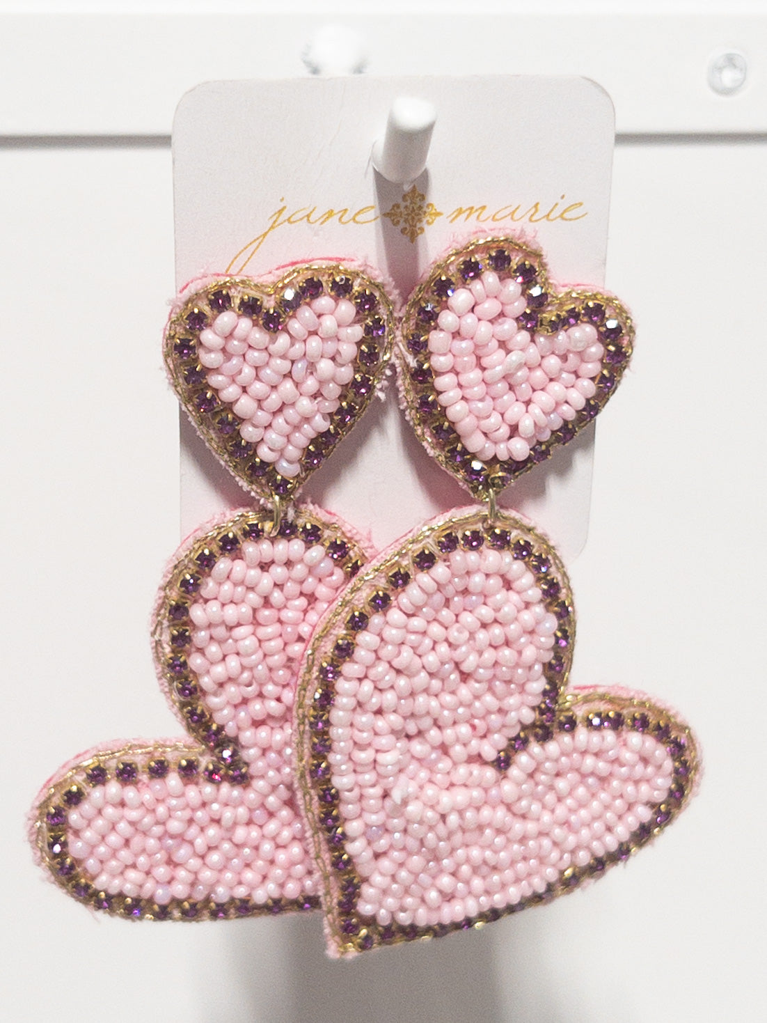 JANE MARIE BEADED DOUBLE HEART PINK