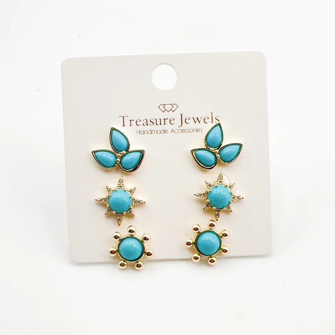 TURQ. TRIPLE STUDS TREASURE JEWELS