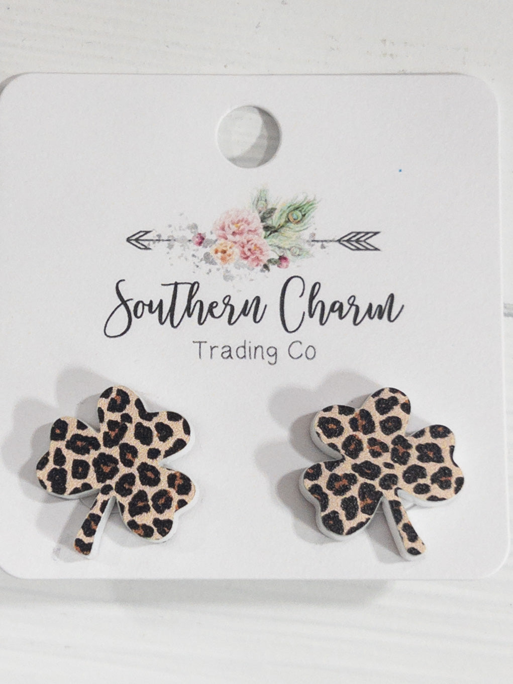 SOUTHERN CHARM ST PATRICKS CLOVER STUD LEOPARD