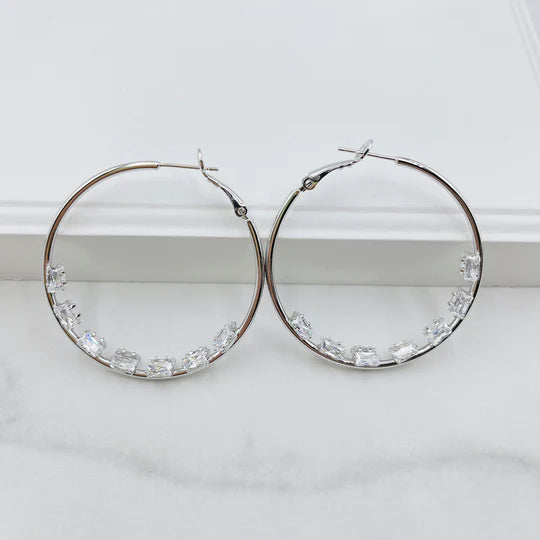 CRYSTAL LINE HOOPS SILVER TREASURE JEWELS