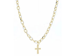 WHITE ENAMEL CHAIN AND GOLD CROSS WITH MINI CLEAR CRYSTAL NECKLACE