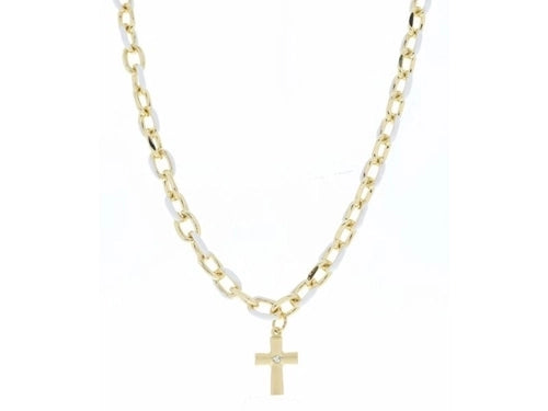 WHITE ENAMEL CHAIN AND GOLD CROSS WITH MINI CLEAR CRYSTAL NECKLACE