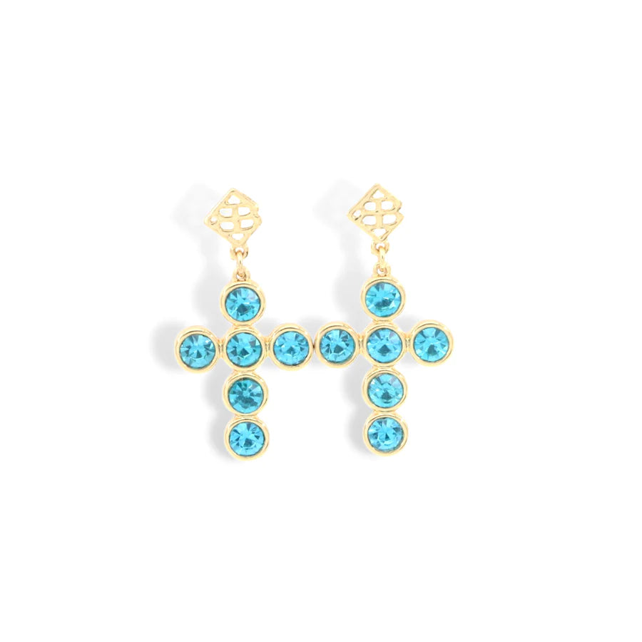 BLUE CRYSTAL CROSS EARRINGS BRIANNA CANNON