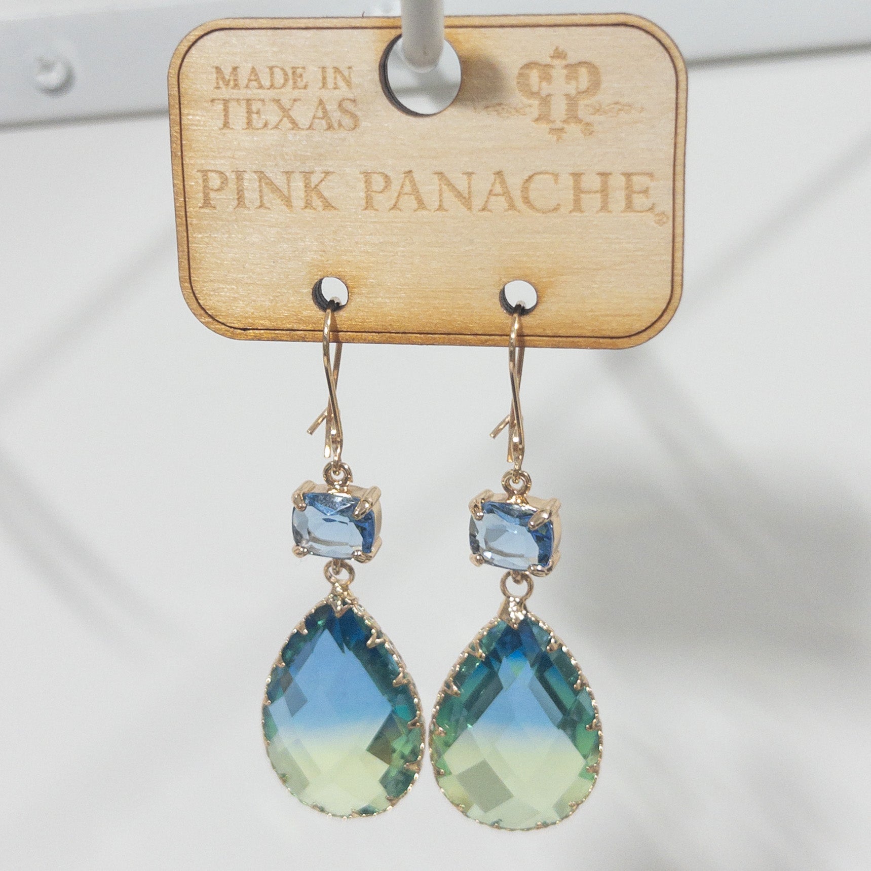 BLUE GREEN OMBRE DOUBLE DANGLE PINK PANACHE