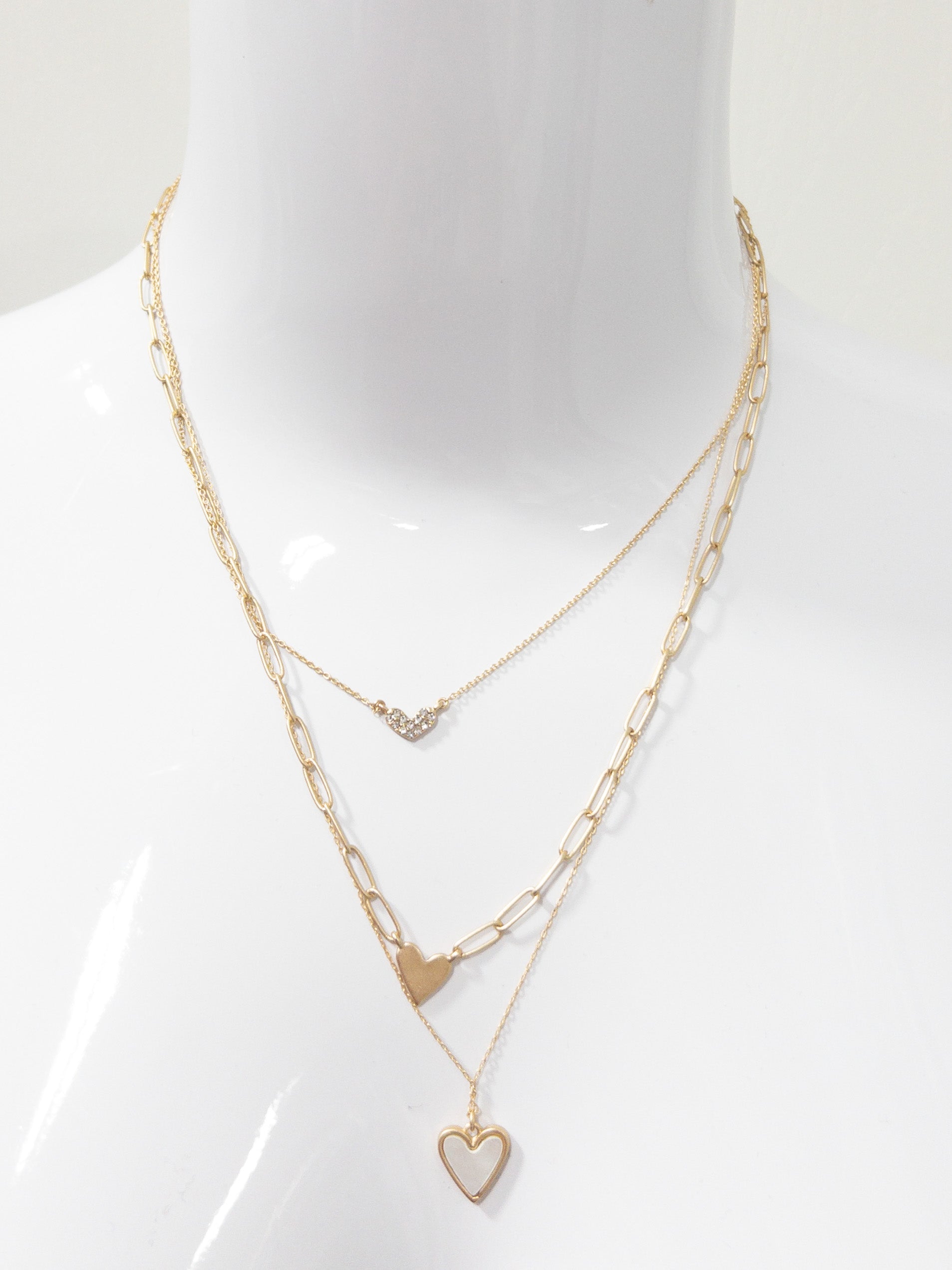 JANE MARIE LAYERED TRI-HEARTS GOLD NECKLACE