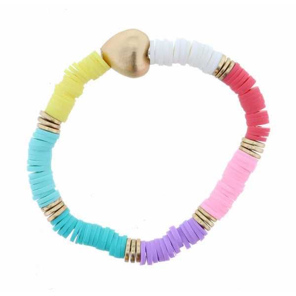 JANE MARIE KIDS MULTI FLOWER RUBBER SEQUIN WITH 3D GOLD HEART BRACELET