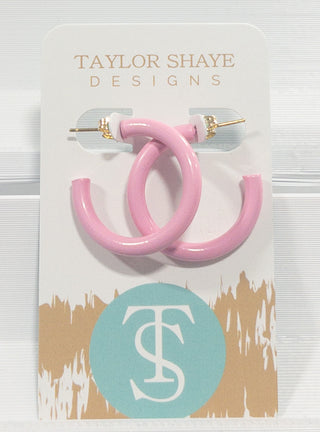 TAYLOR SHAYE ENAMEL HOOPS PINK