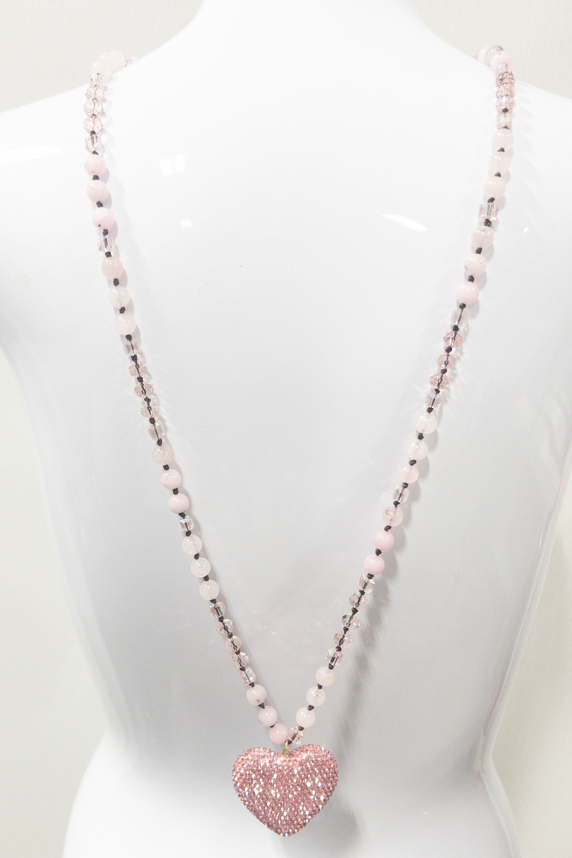 BLING HEART BABY PINK PINK PANACHE  XLONG NECKLACE