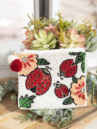 LADYBUGS BEADED LA CHIC COIN BAG