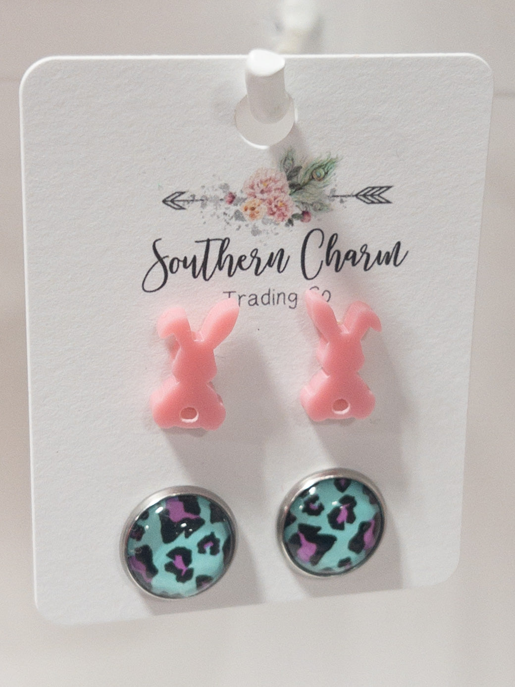 PINK BUNNY 2 PACK SOUTHERN CHARM STUDS