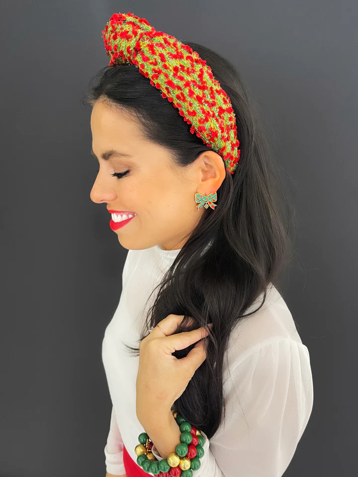 GREEN AND RED TEXTURED WOVEN HEADBAND