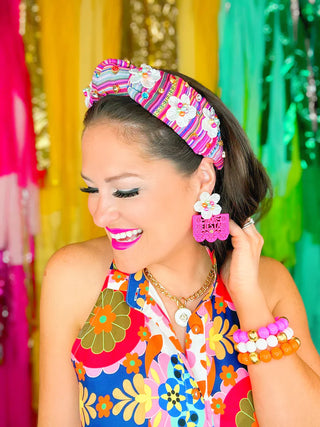 BRIANNA CANNON FIESTA SERAPE HEADBAND 3D FLOWERS AND CRYSTALS