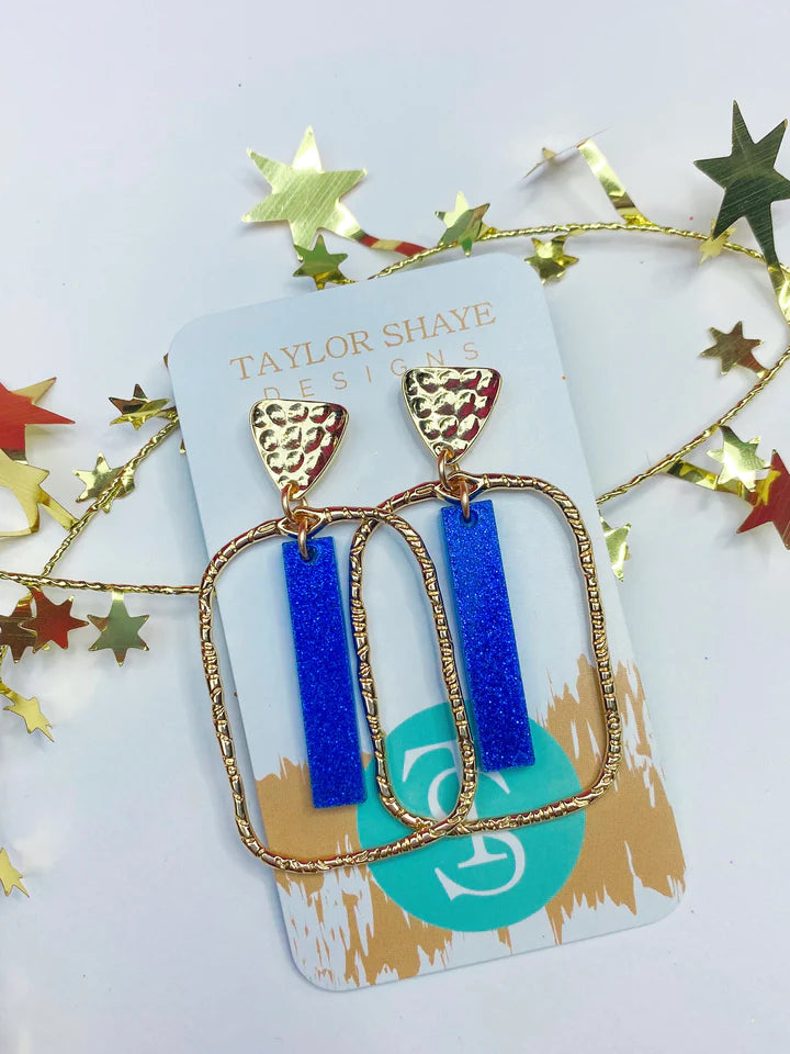 TAYLOR SHAYE ROYAL BLUE GLITTER STICK HOOPS