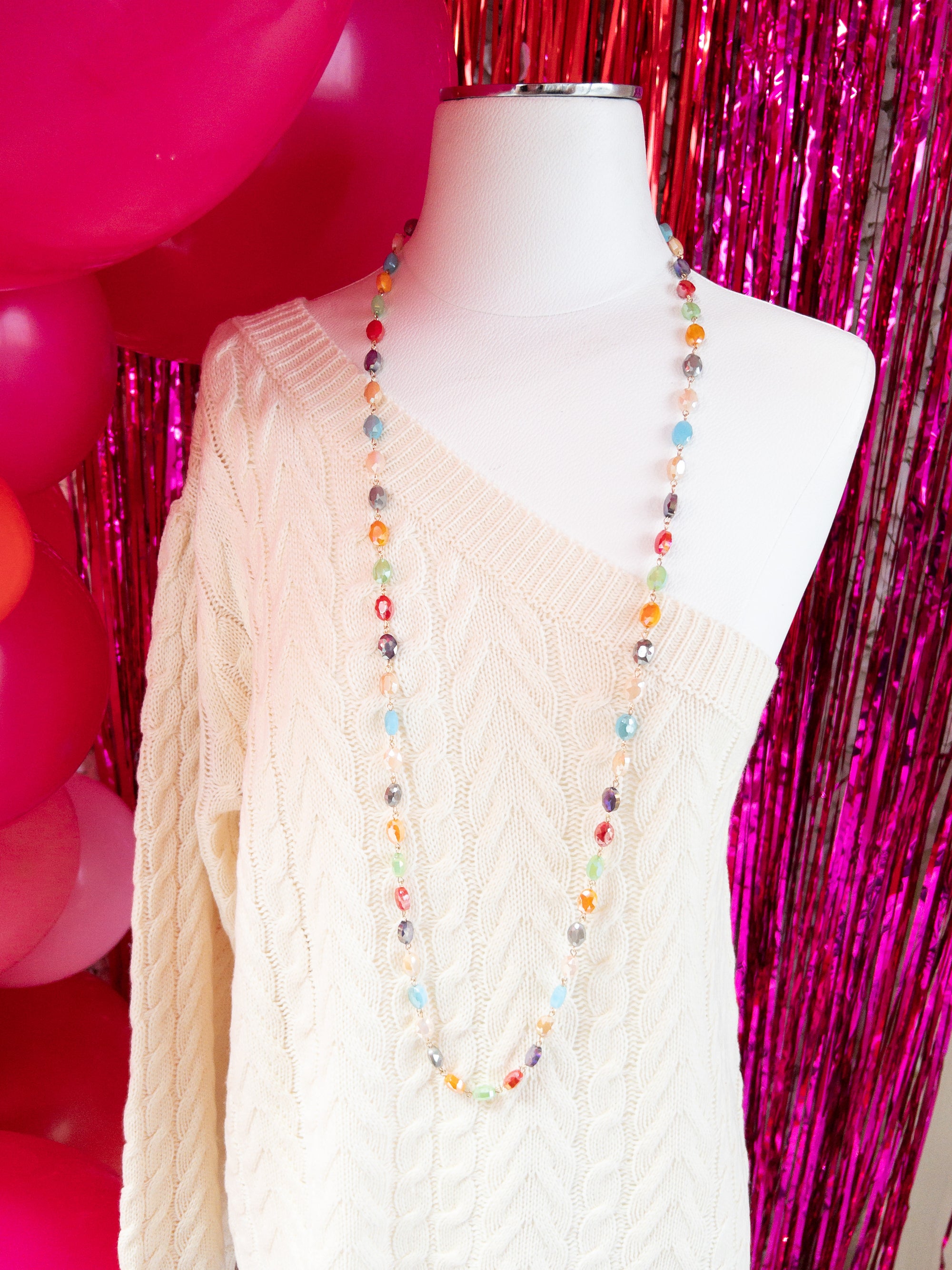 FRUITY PEBBLES BEADED PINK PANACHE XLONG NECKLACE