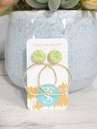 TAYLOR SHAYE GOLD CIRCLE POST GREEN GLITTER